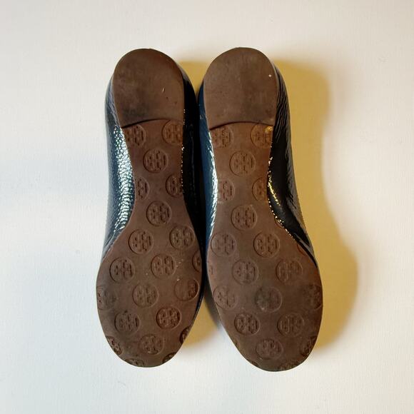 Tory Burch Reva Blue Leather Ballet Flats Gold Medallion Women's Size 7.5 - Picture 7 of 10